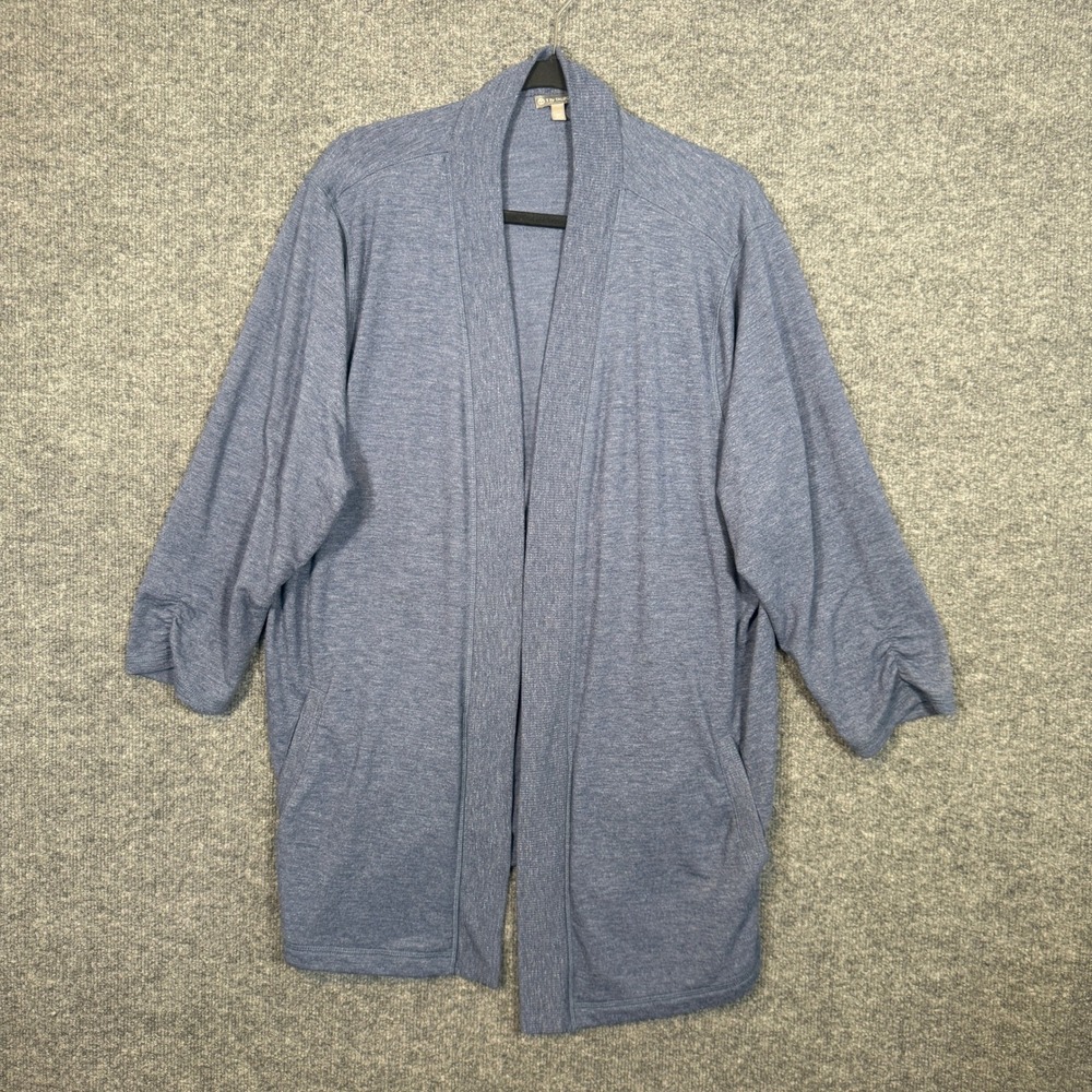 Talbots Sweater Womens 2X XXL Blue Cardigan Stretch Knit Ruched Sleeve Plus Size